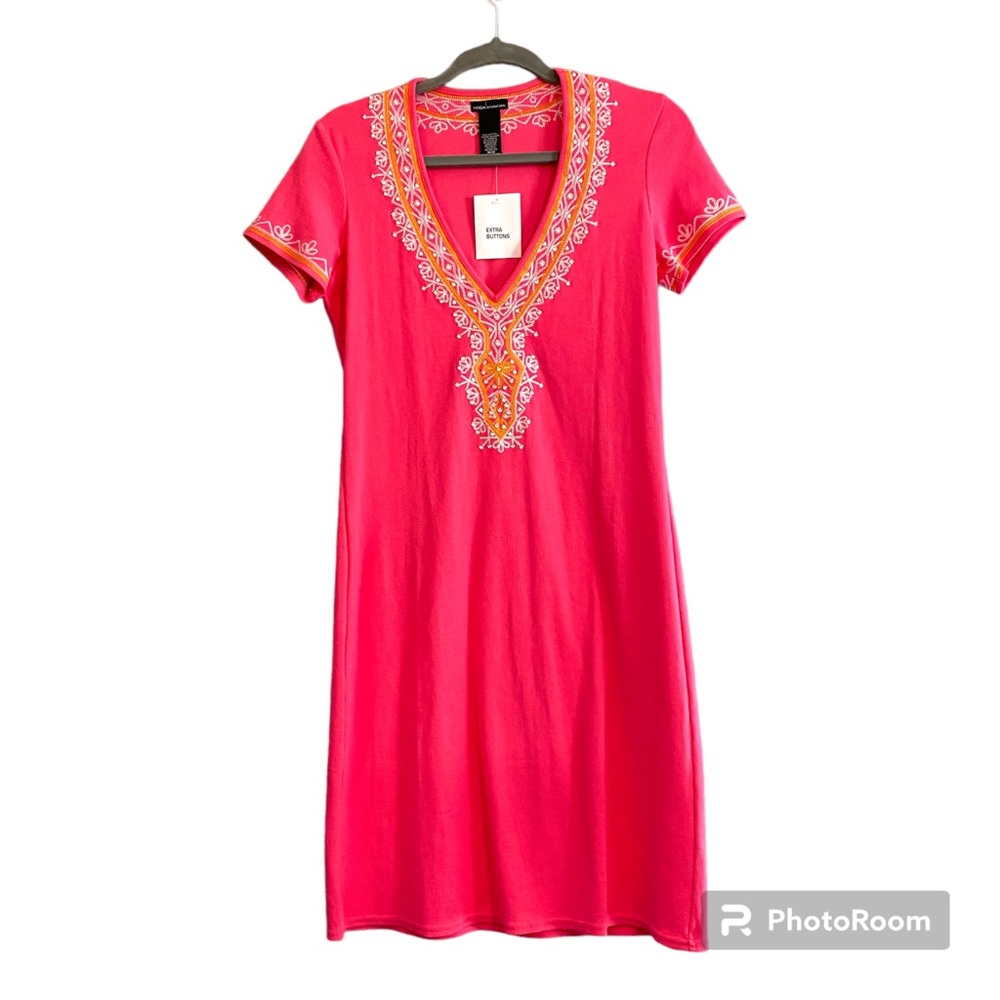 NWT Moda International Hot Pink Embroidered Ribbed Dress Barbiecore Y2K …